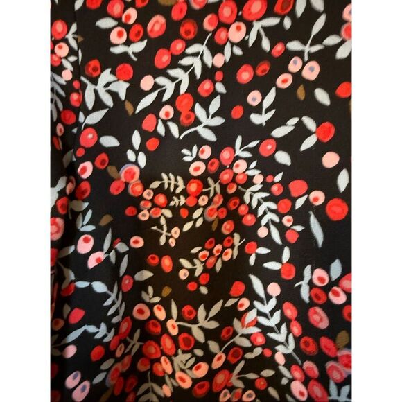 Loft Size S Long Sleeve Shift Dress Red Berry Floral Velvet Trim Cutout Fall - Picture 11 of 14